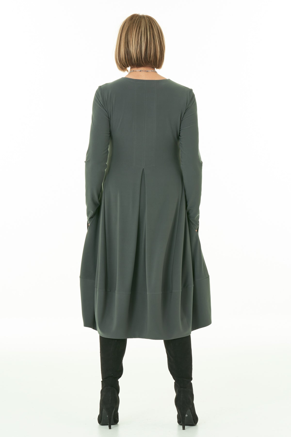 Casual Chic - Long Sleeve Knit Bubble Dress in Olive