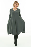 Long Sleeve Knit Bubble Dress in Olive
