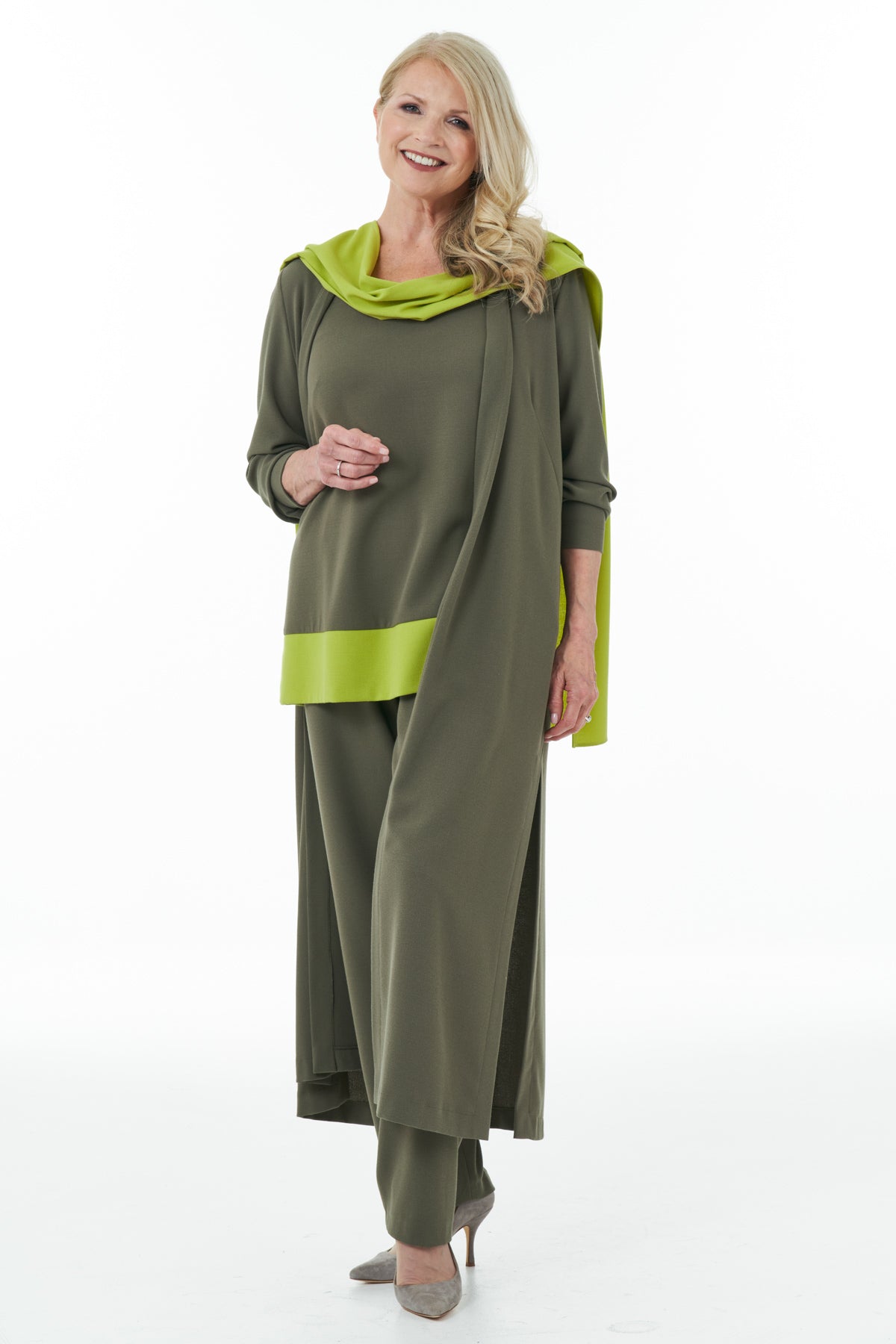 Olive Vest Tunic with Lime Contrast