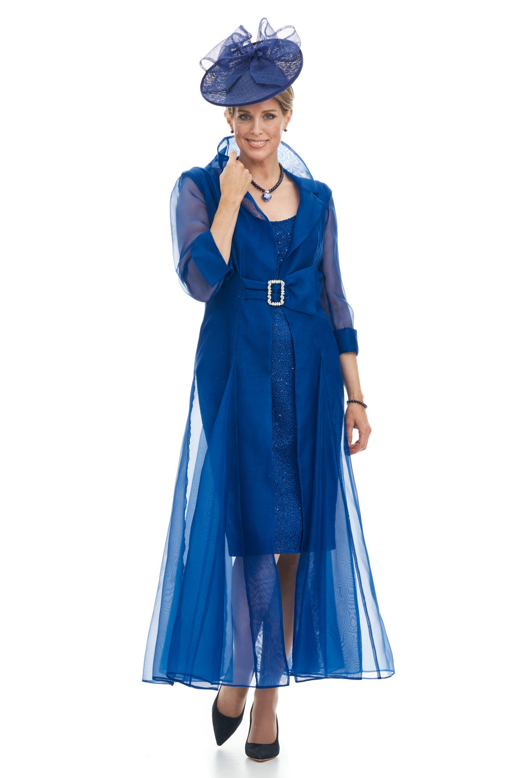 Organza Coat Over Sheath Dress With Sparkle