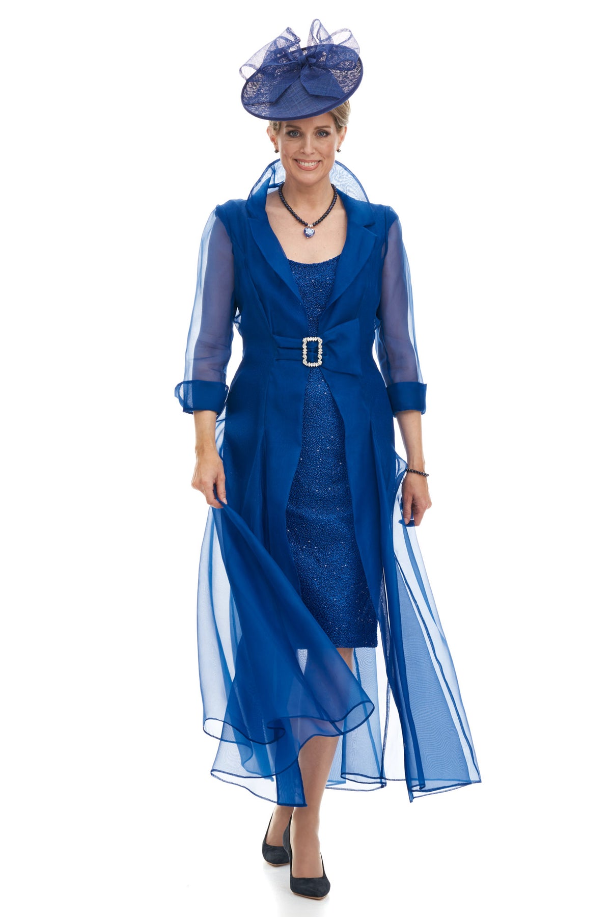 Occasion Wear - Organza Coat Over Sheath Dress with Sparkle