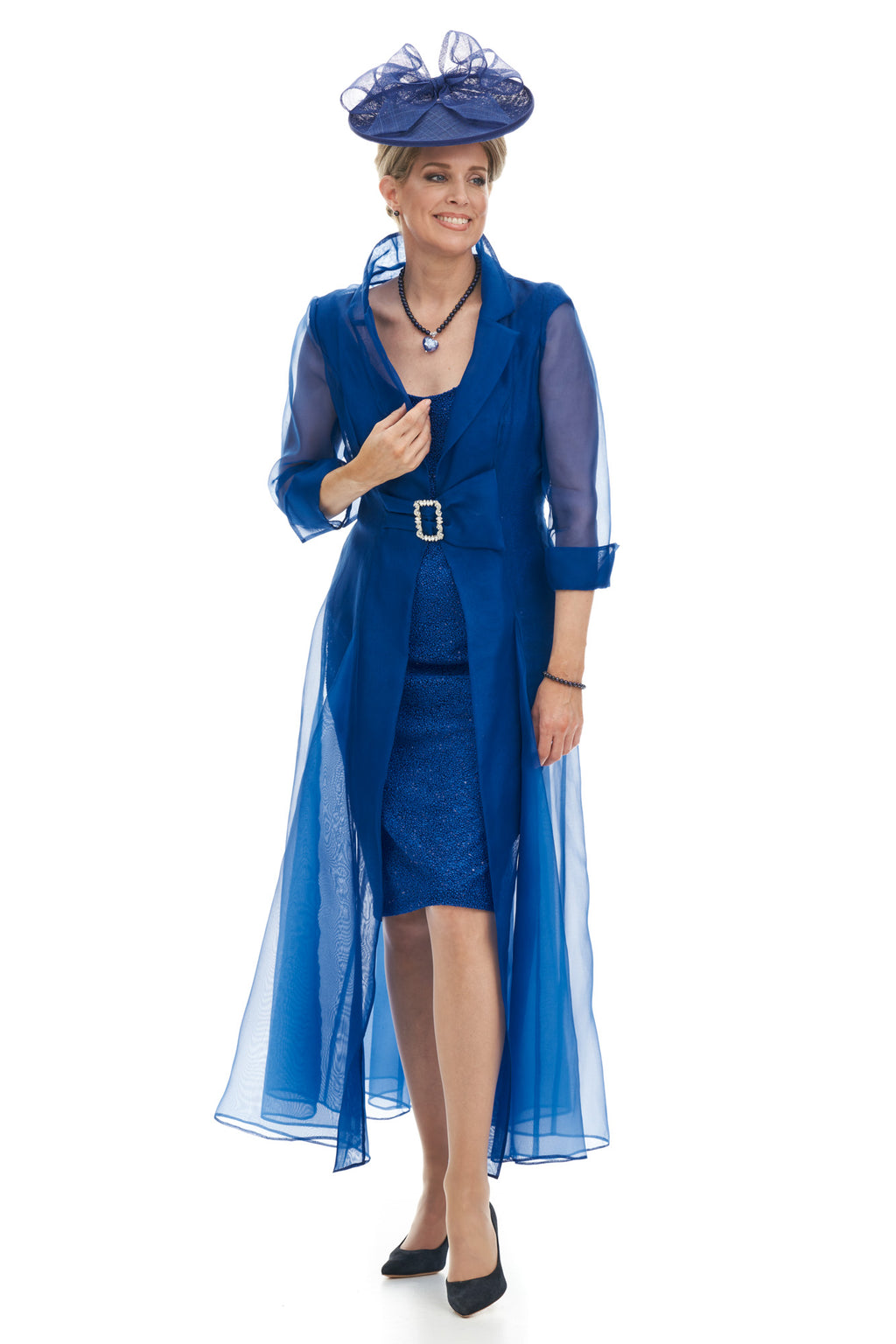 Occasion Wear - Organza Coat Over Sheath Dress with Sparkle