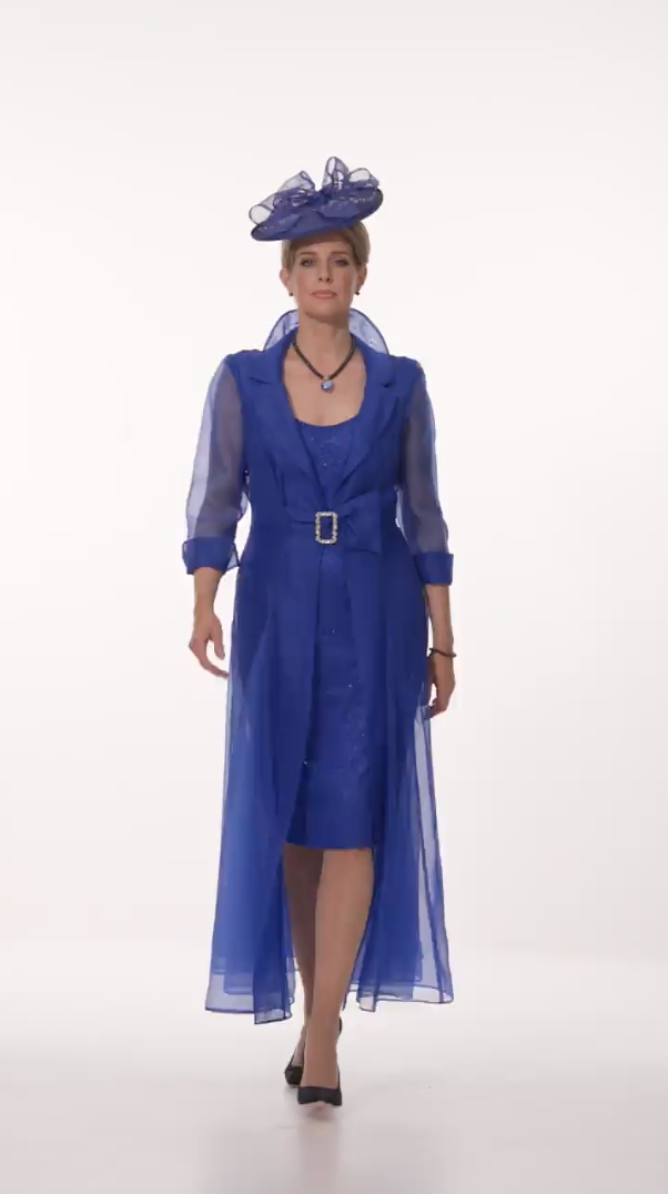 Occasion Wear - Organza Coat Over Sheath Dress with Sparkle