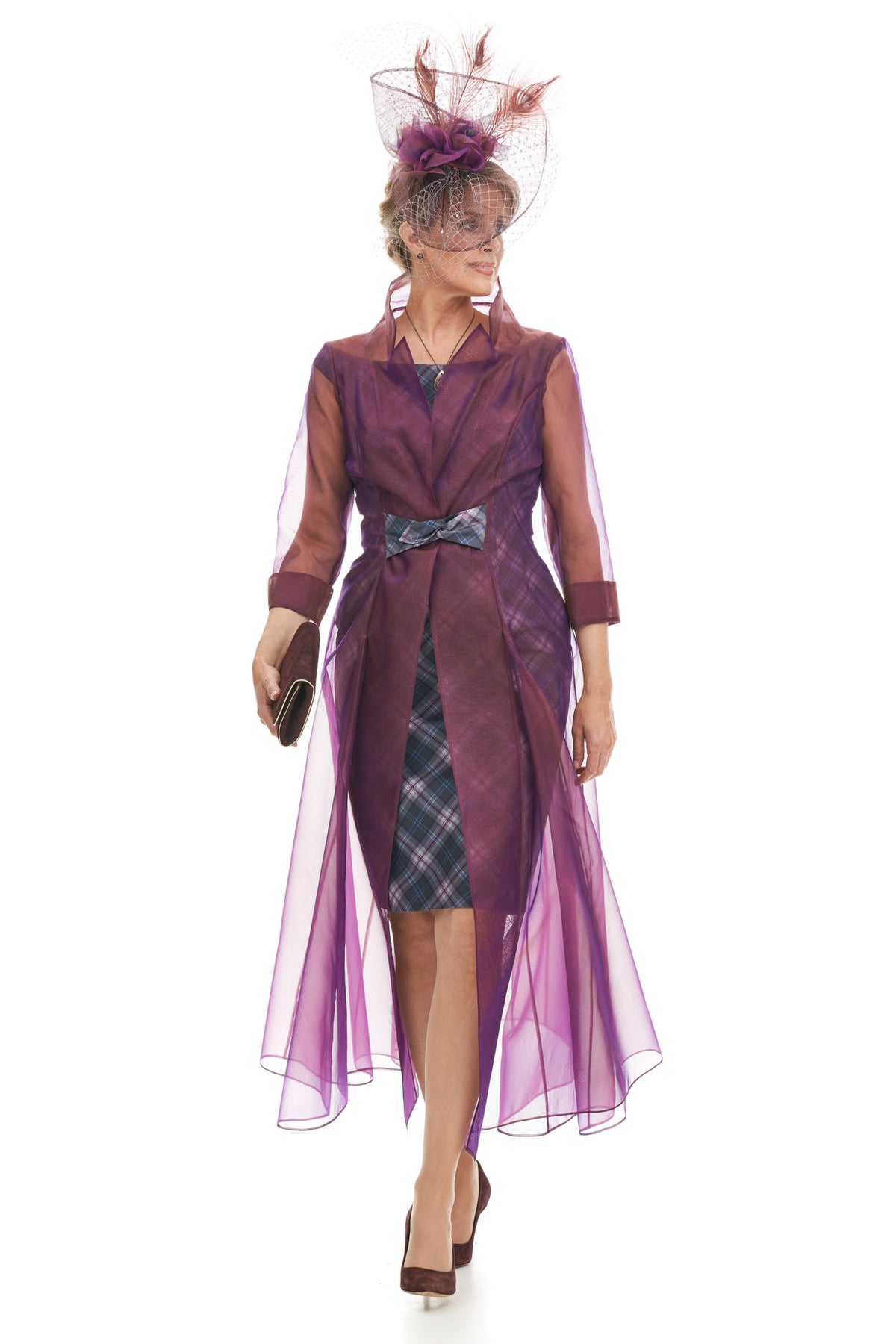 Tartan Organza Coat Over Short Tartan Dress