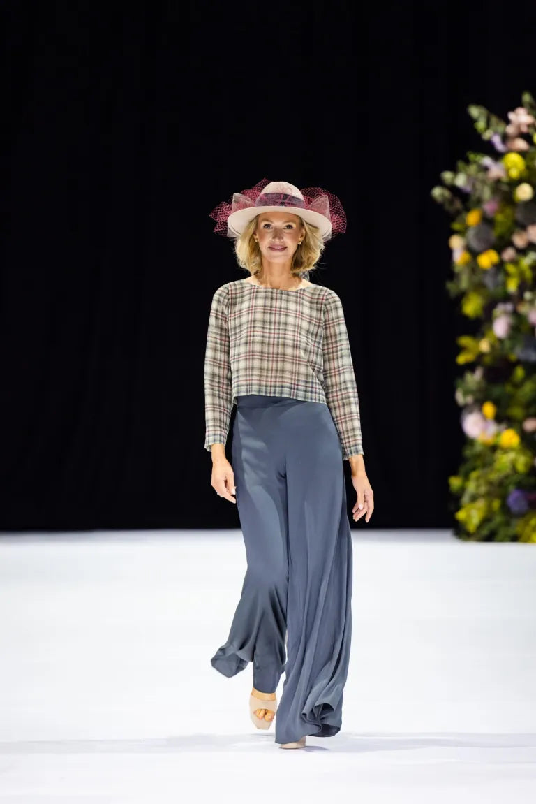 Occasion Wear Callanish Tartan top over Graphite Palazzo Pants