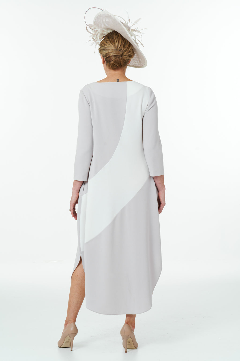 Occasion Wear - Colour Block Dress in Pebble and Ivory