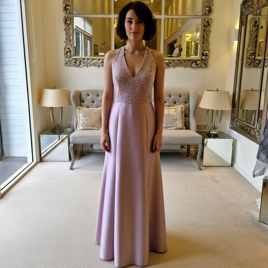 ARCHIVE SALE -Pastel Pink Lace Floor-Length Prom Evening Dress - Size 10