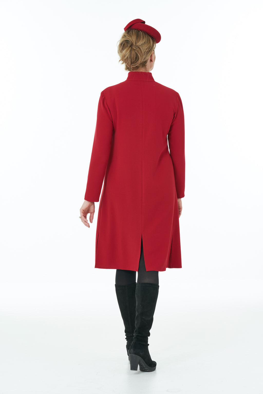 Casual Chic - Short length Stand Collar Wrap Dress in Red
