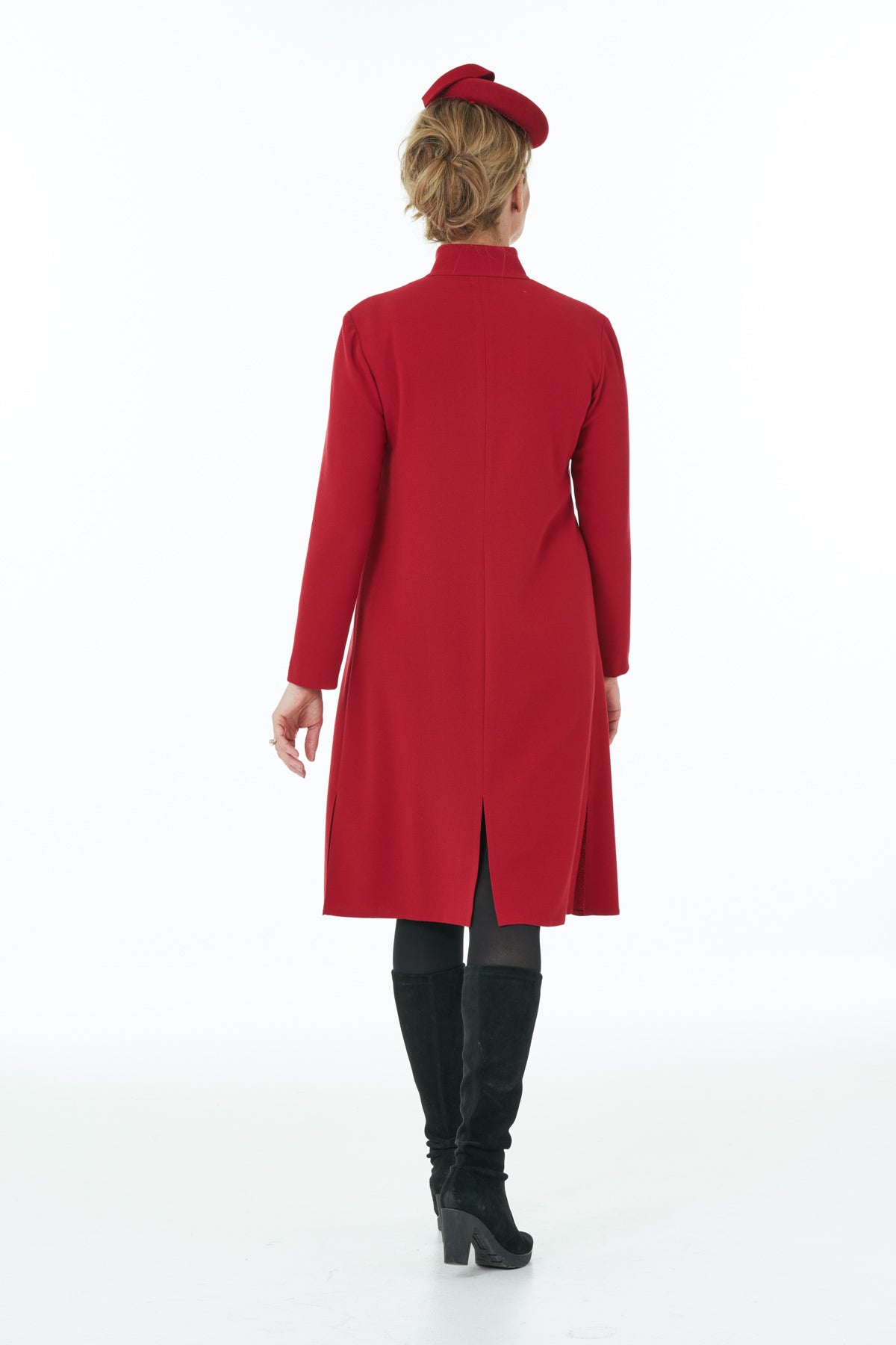 Casual Chic - Short length Stand Collar Wrap Dress in Red