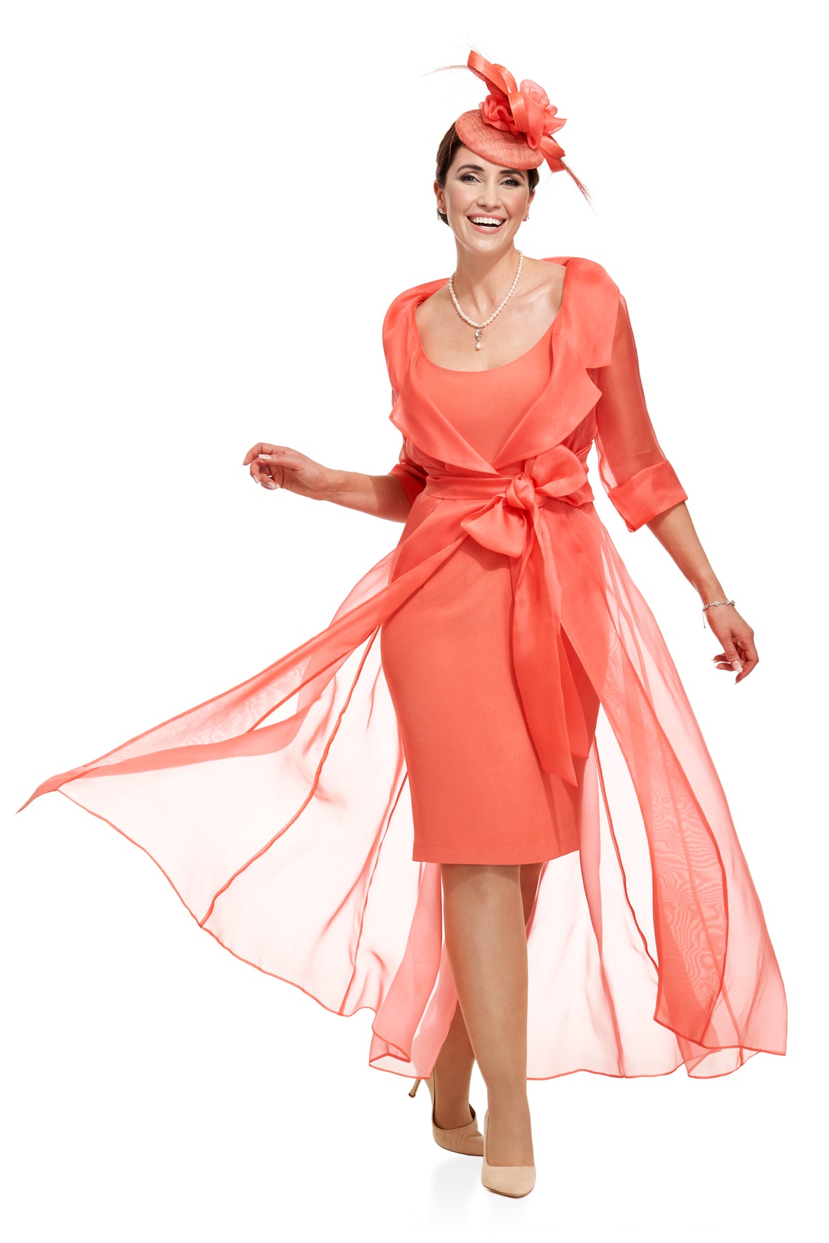 Romantic Silk Organza Coat Over Fitted Silk Dress