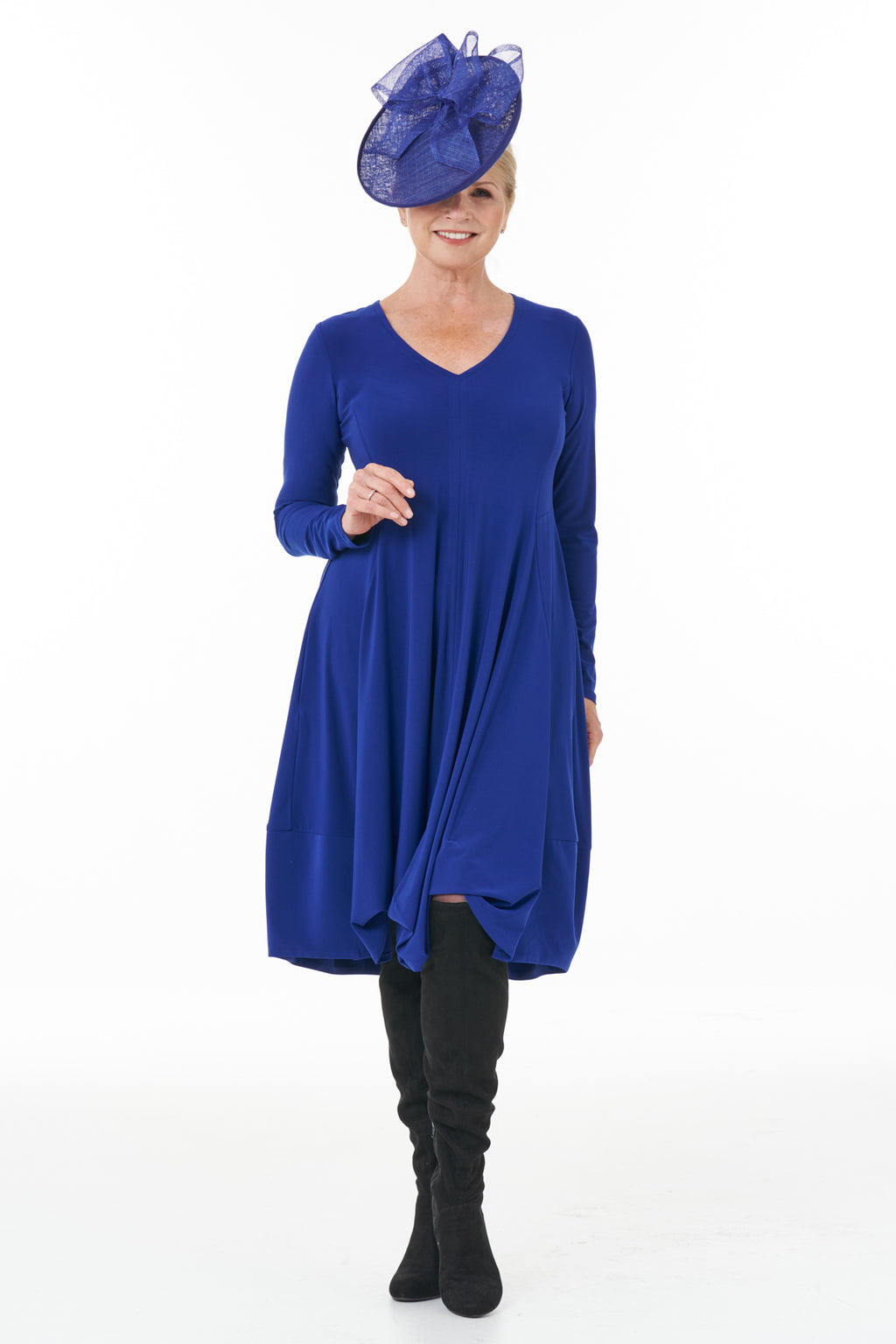 Long Sleeve Knit Bubble Dress in Royal