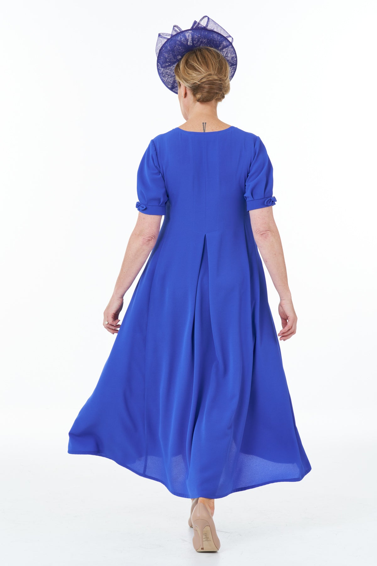 Casual Chic - Short Sleeved V-Neck Flared Panel Dress in Royal