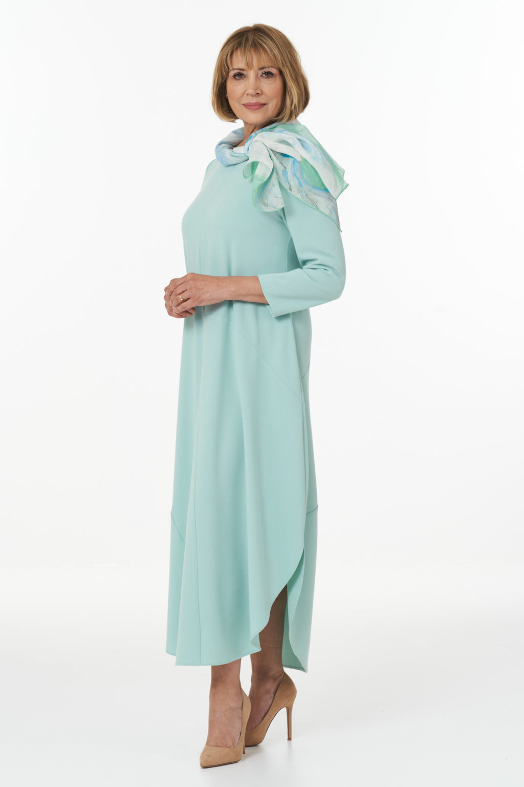 Casual Chic - Contemporary Ankle Length Dress with Shirt Tail Hem in Mint