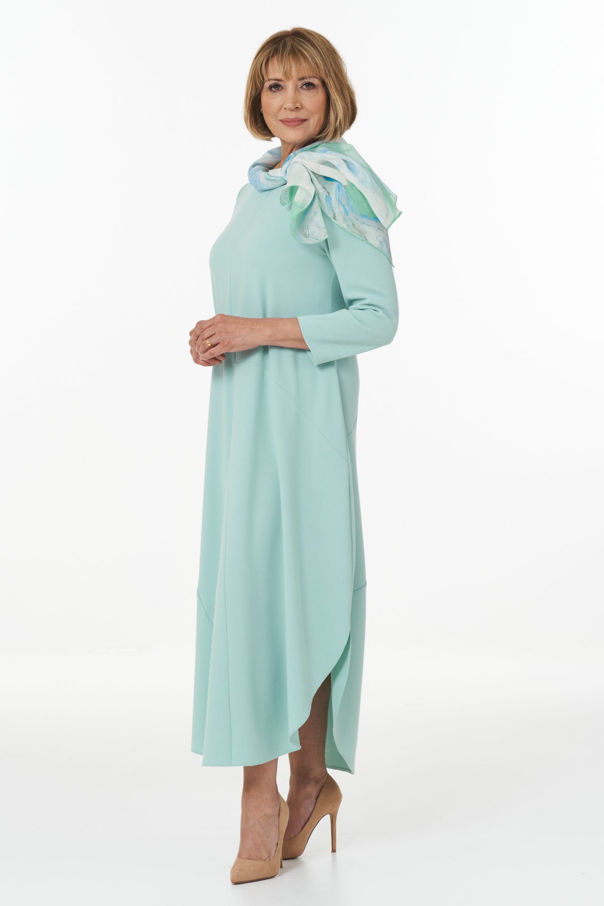 Casual Chic - Contemporary Ankle Length Dress with Shirt Tail Hem in Mint