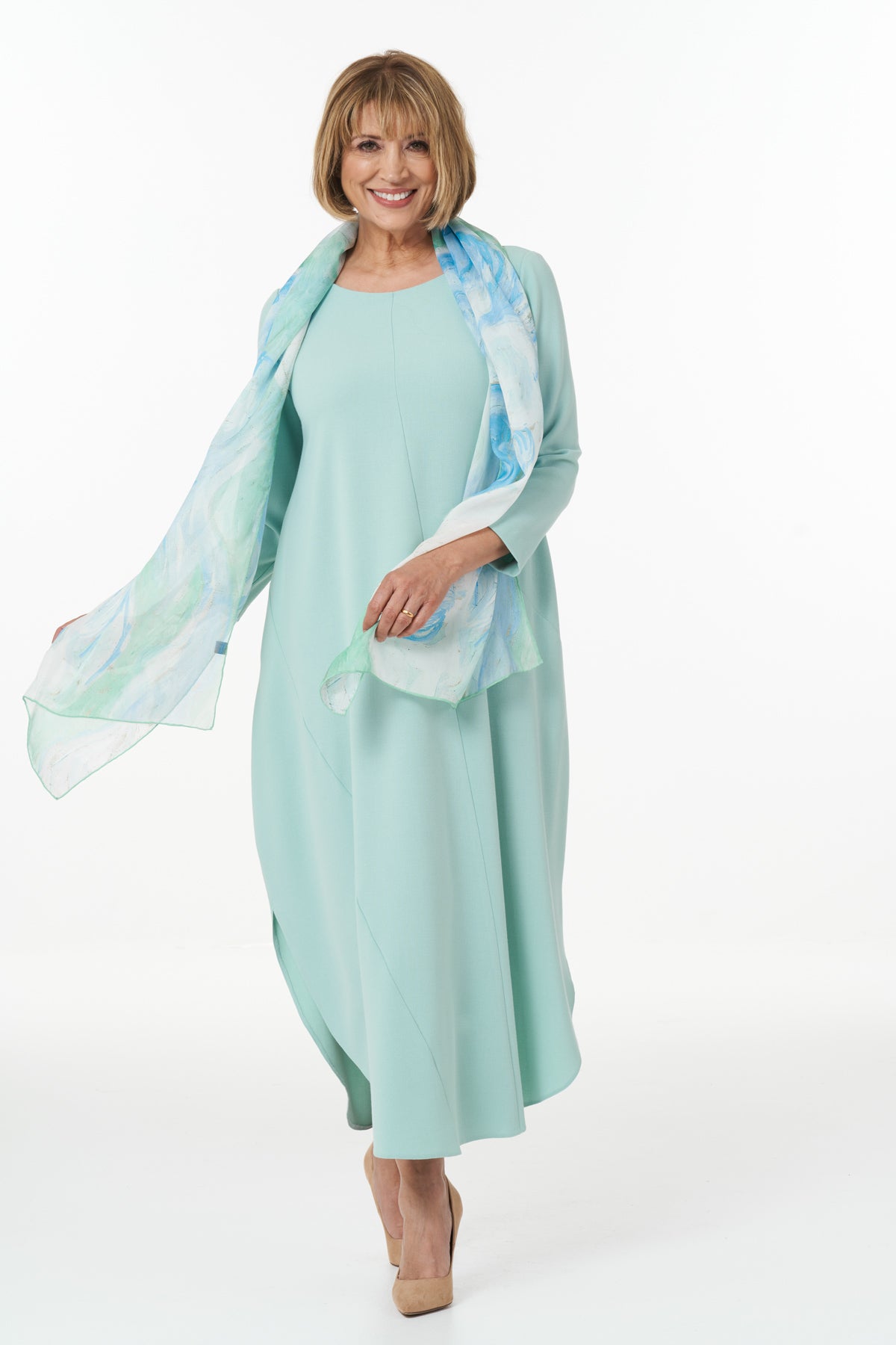 Casual Chic - Contemporary Ankle Length Dress with Shirt Tail Hem in Mint