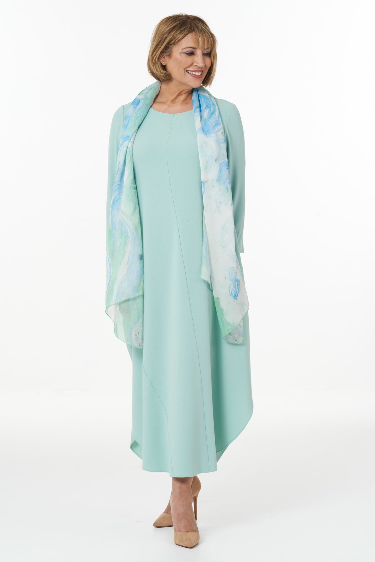 Casual Chic - Contemporary Ankle Length Dress with Shirt Tail Hem in Mint