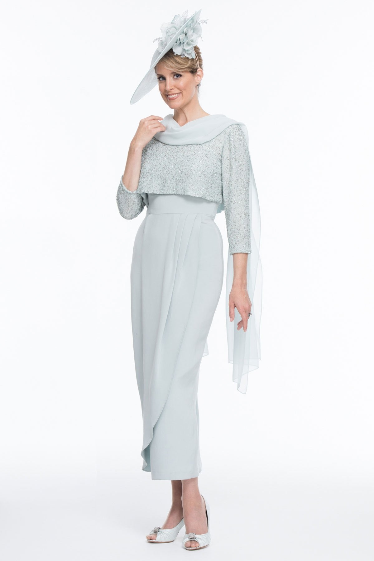 Occasion Wear - Silk Drape Front Dress and Hand Beaded Top