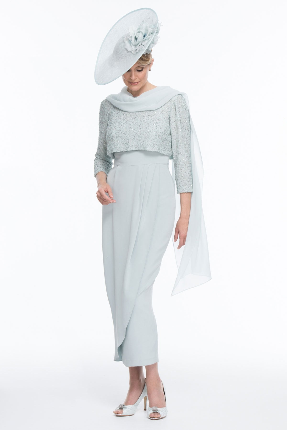 Occasion Wear - Silk Drape Front Dress and Hand Beaded Top