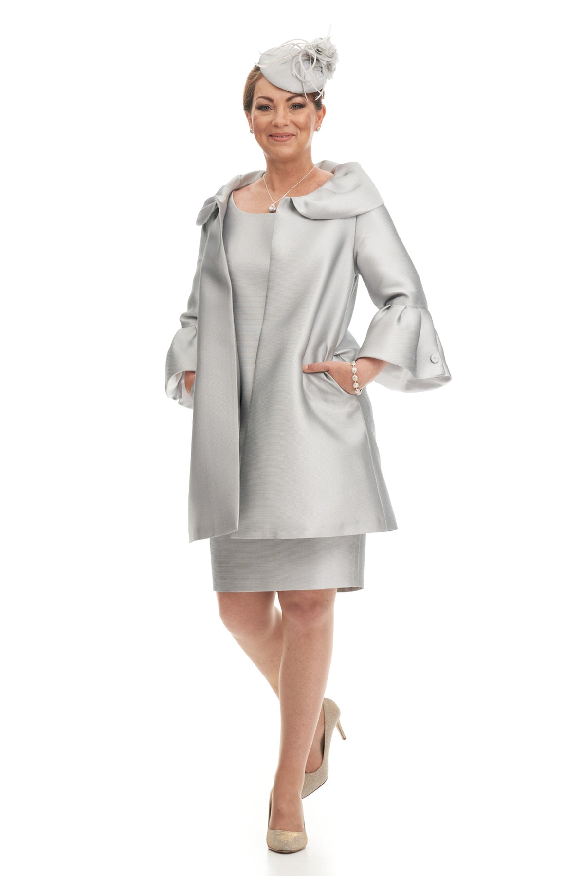 ARCHIVE SALE - Mother of the Bride or Groom SAMPLE Silk Dress and Trapeze Coat Size 16
