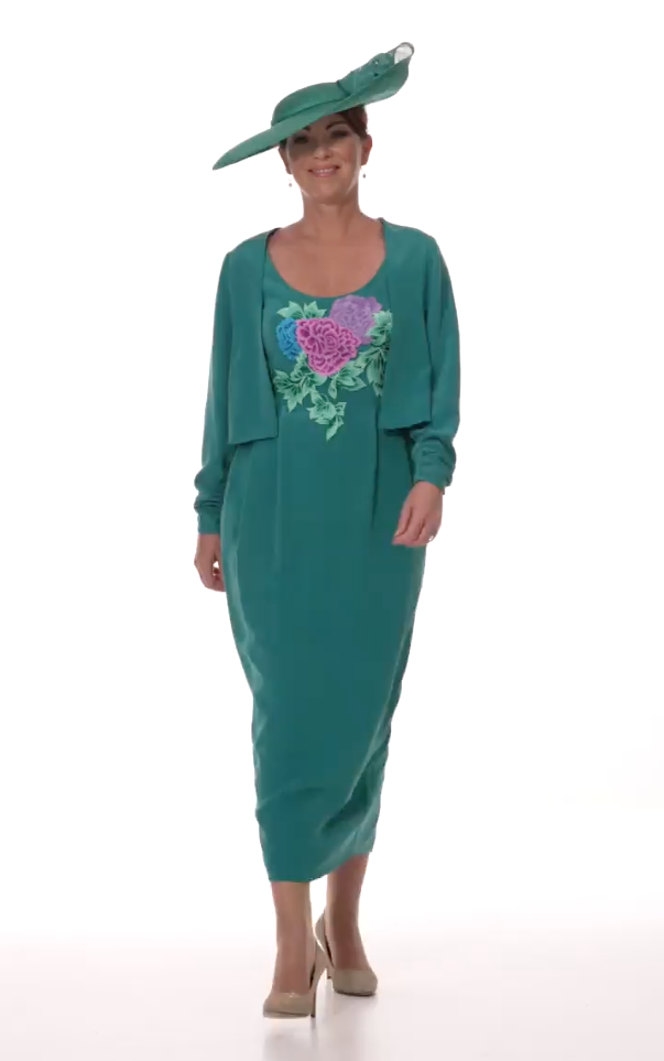 ARCHIVE SALE - Mother of the Bride Silk Embroidered Bodice Dress with Pockets and Crop Jacket