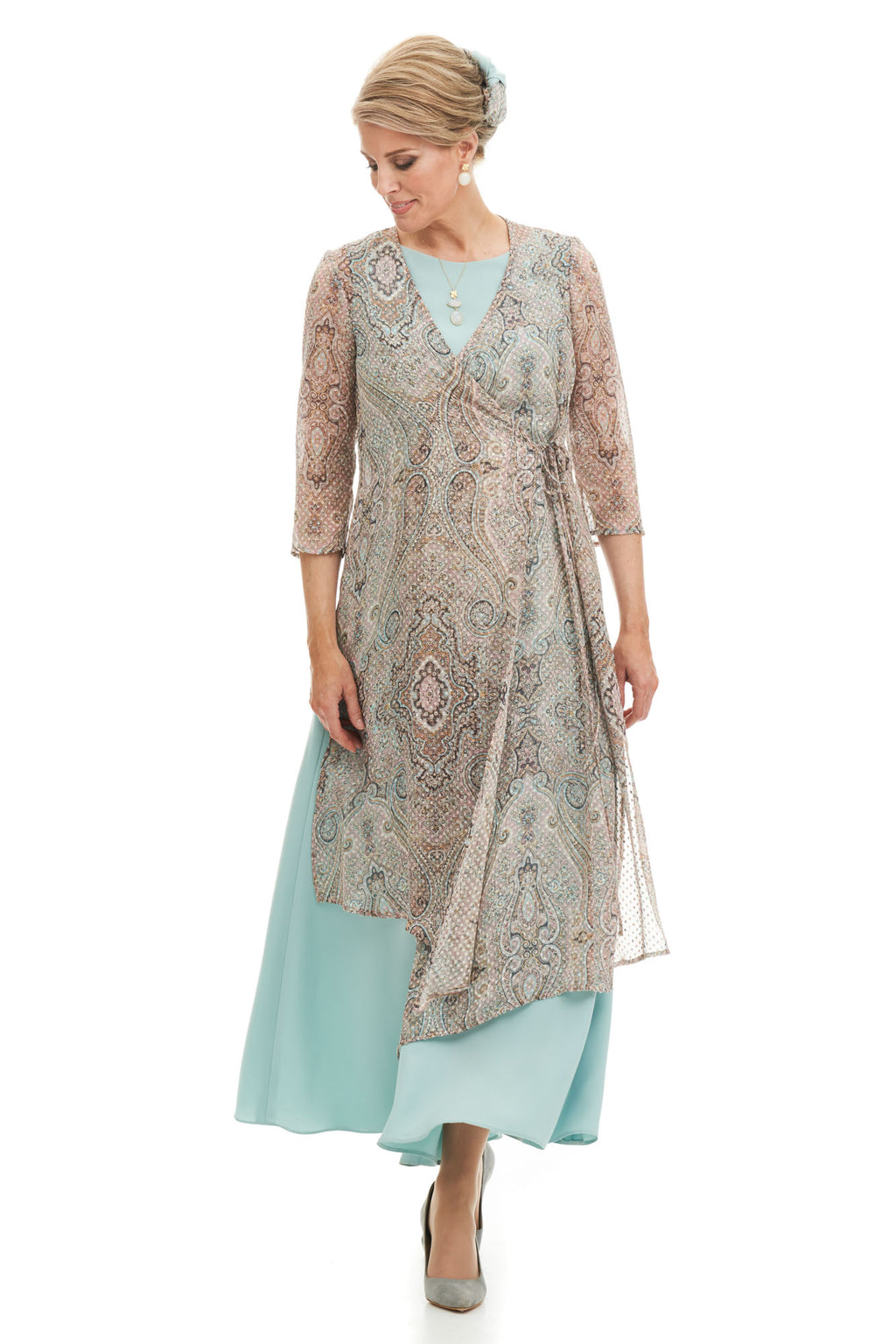 Silk Jacquard Tunic Over Palazzo Pants