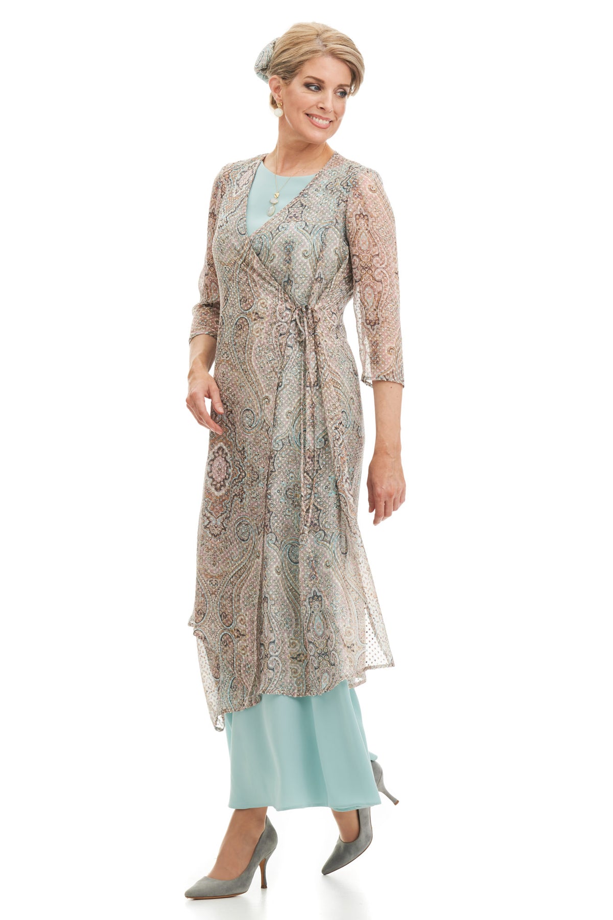 Occasion Wear - Silk Jacquard Tunic Over Palazzo Pants