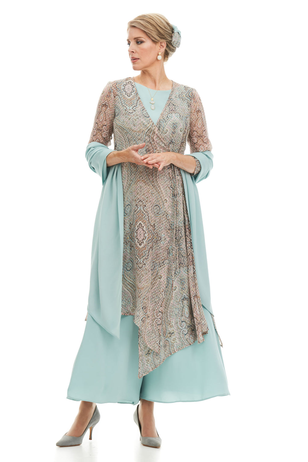 Occasion Wear - Silk Jacquard Tunic Over Palazzo Pants