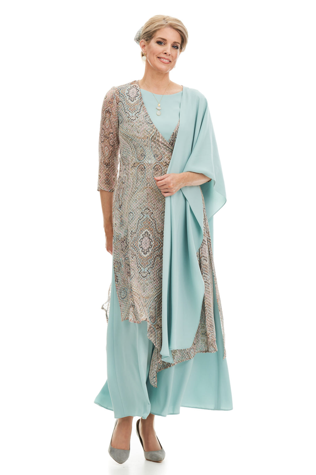 Occasion Wear - Silk Jacquard Tunic Over Palazzo Pants