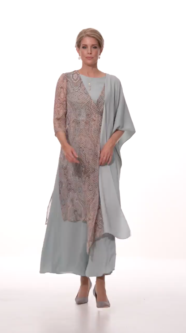 Occasion Wear - Silk Jacquard Tunic Over Palazzo Pants
