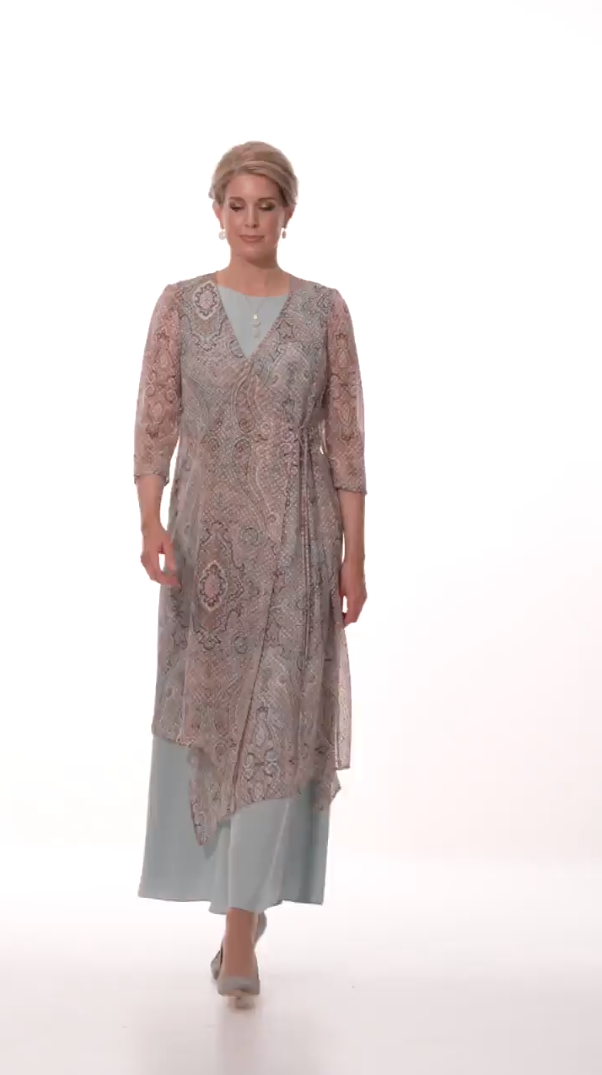 Occasion Wear - Silk Jacquard Tunic Over Palazzo Pants