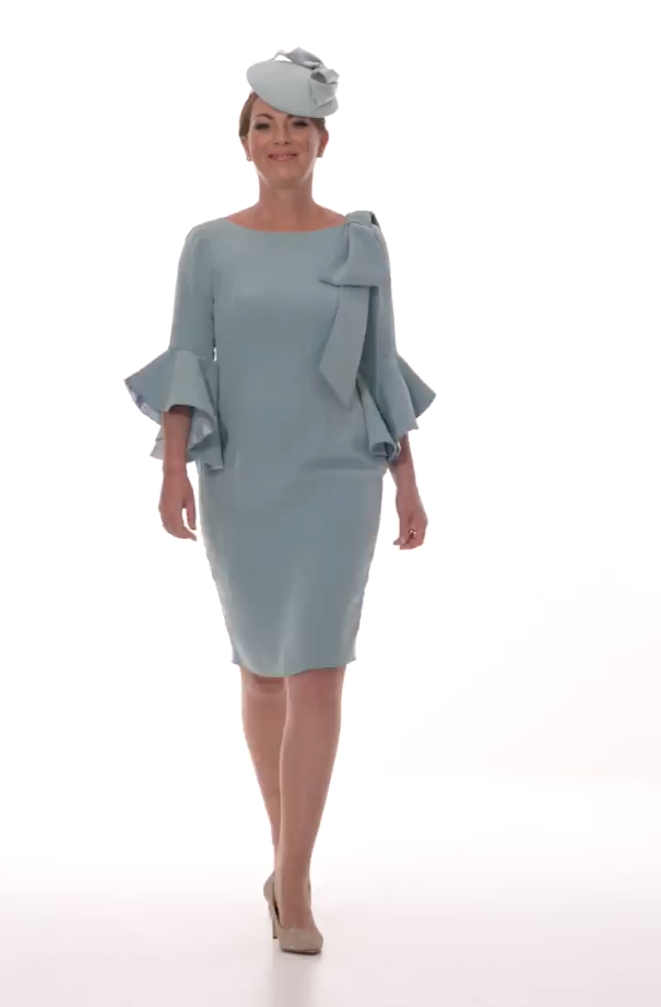 Mother of the Bride or Groom Silk Sheath Dress with Flounce Sleeves and Detachable Bow