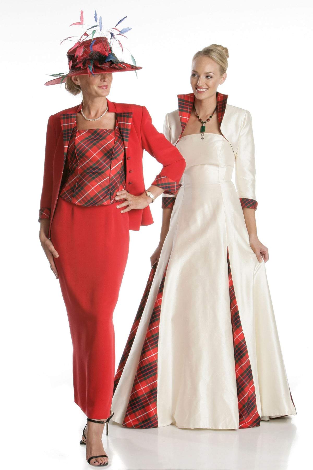 Skye Tartan Wedding Dress and Mother of the Bride/Groom Outfit