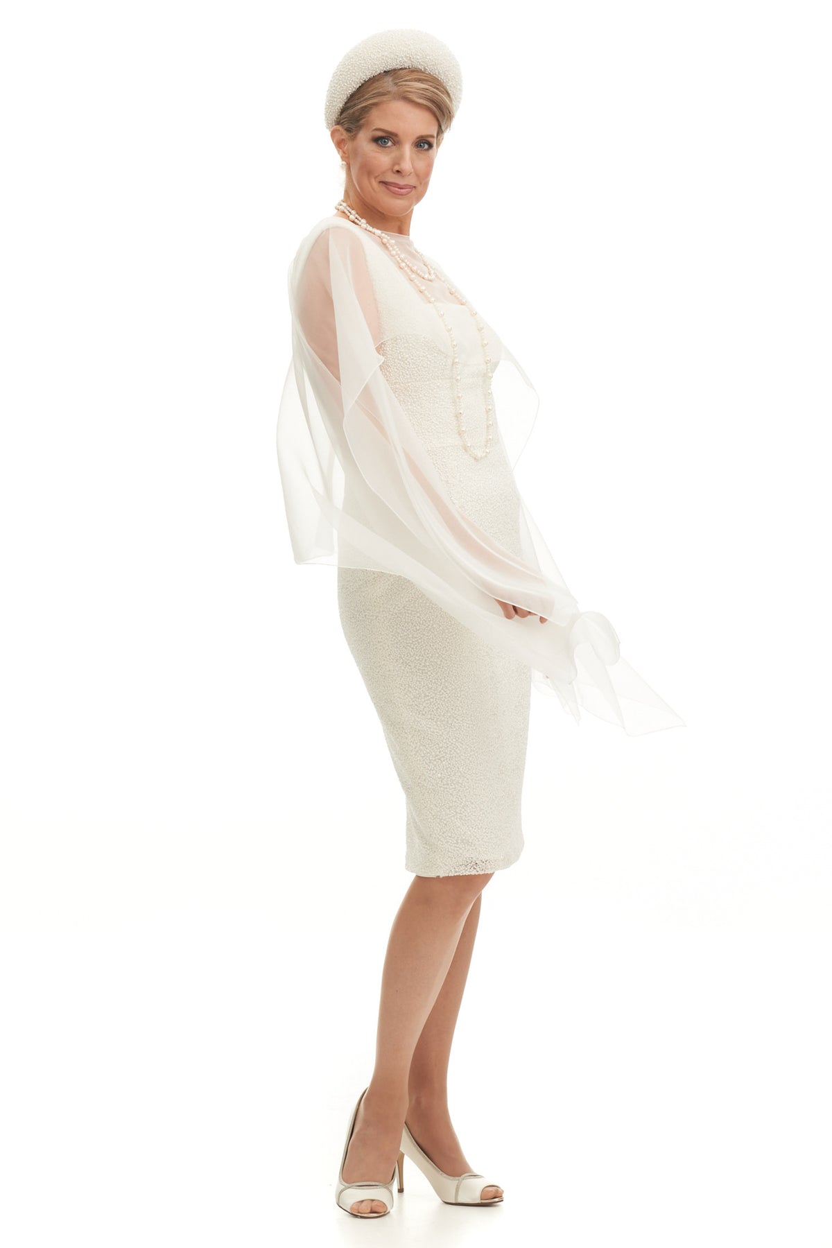 Occasion Wear - Square Neck Sheath Dress and Organza Cape