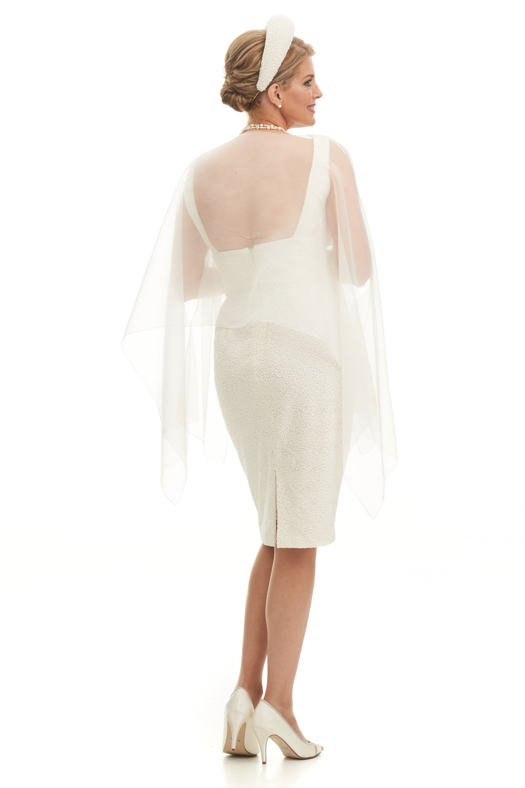 Occasion Wear - Square Neck Sheath Dress and Organza Cape