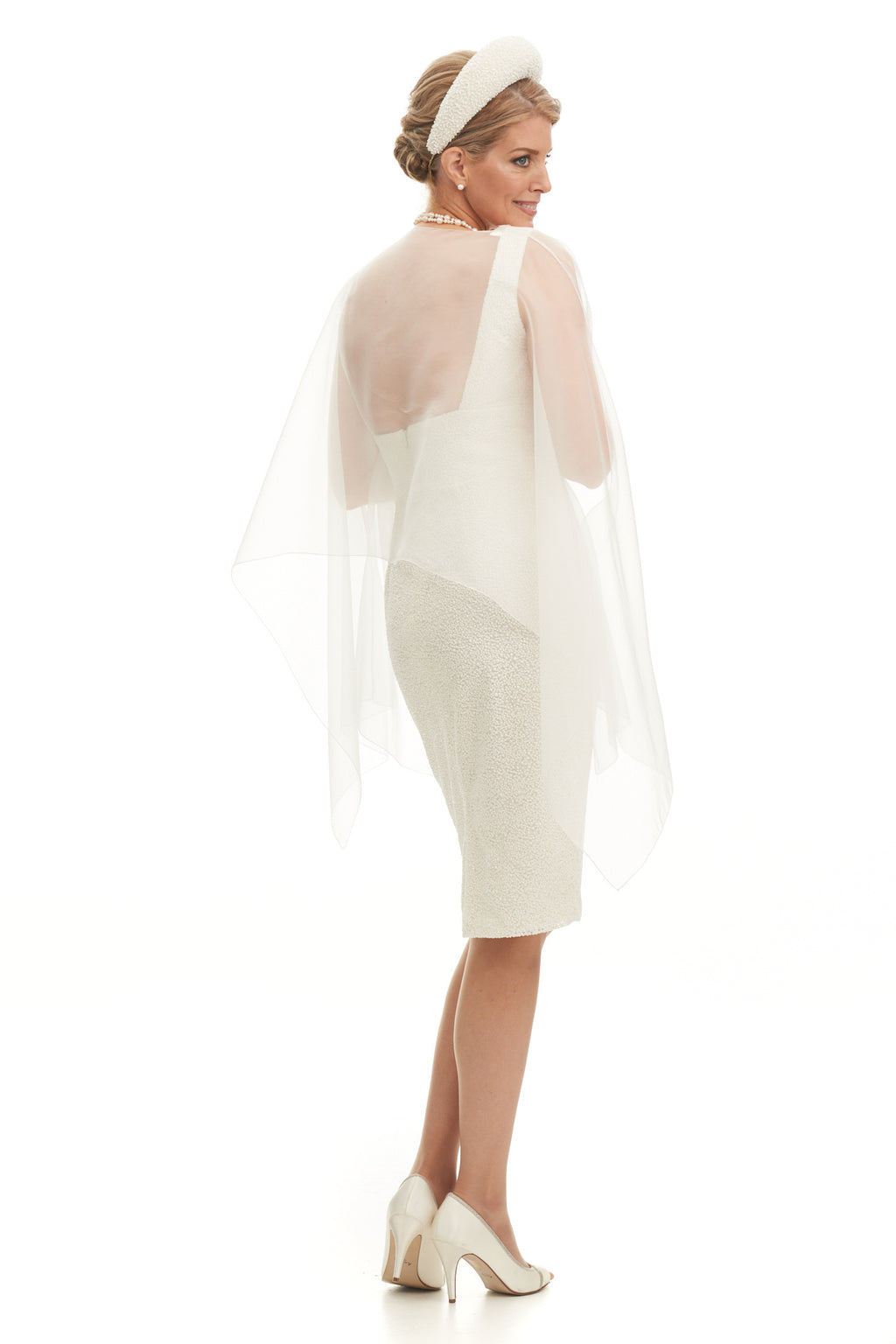 Occasion Wear - Square Neck Sheath Dress and Organza Cape