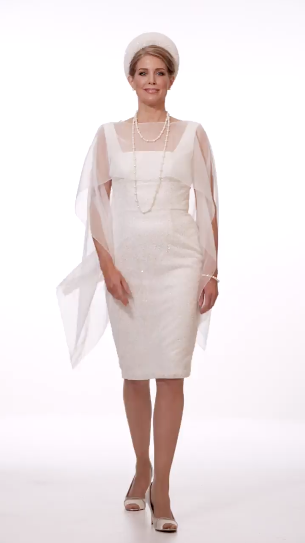 Occasion Wear - Square Neck Sheath Dress and Organza Cape