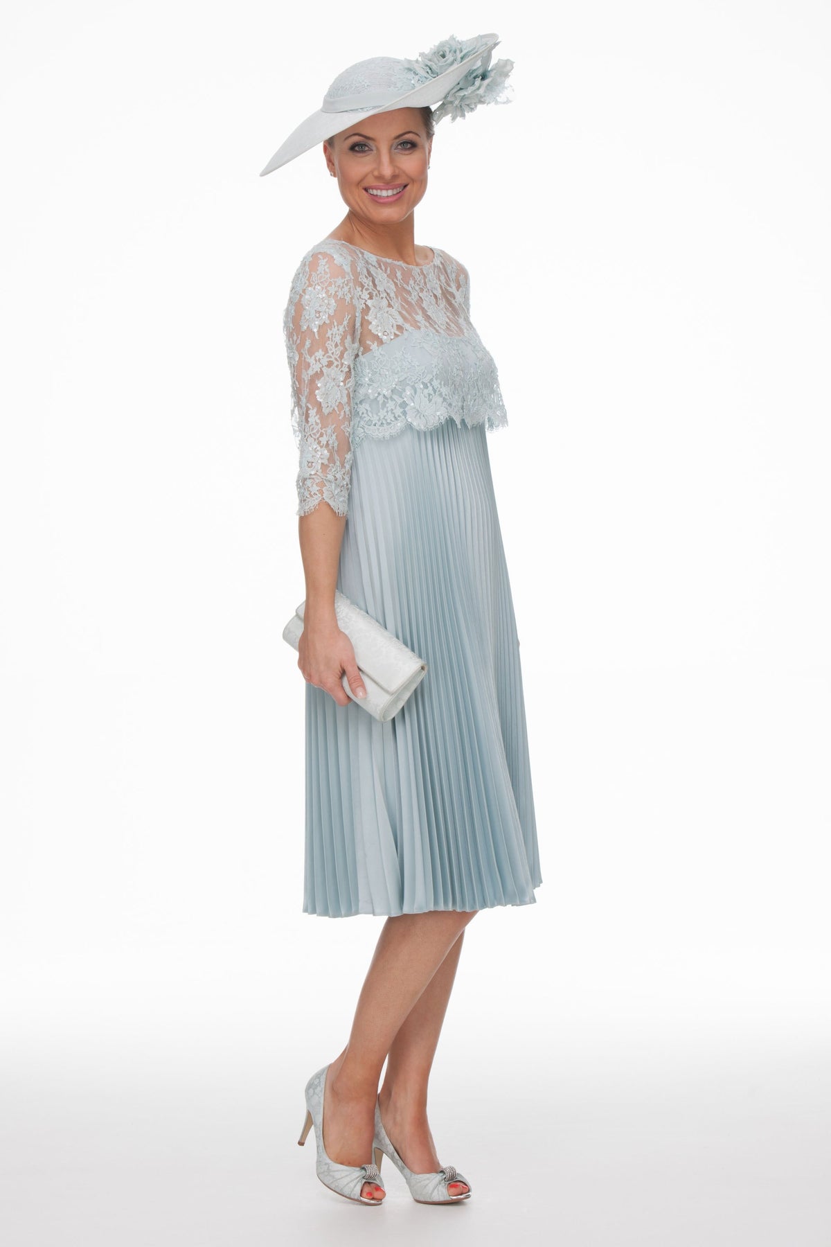Occasion Wear - Sunray Pleated Dress with Lace Bodice