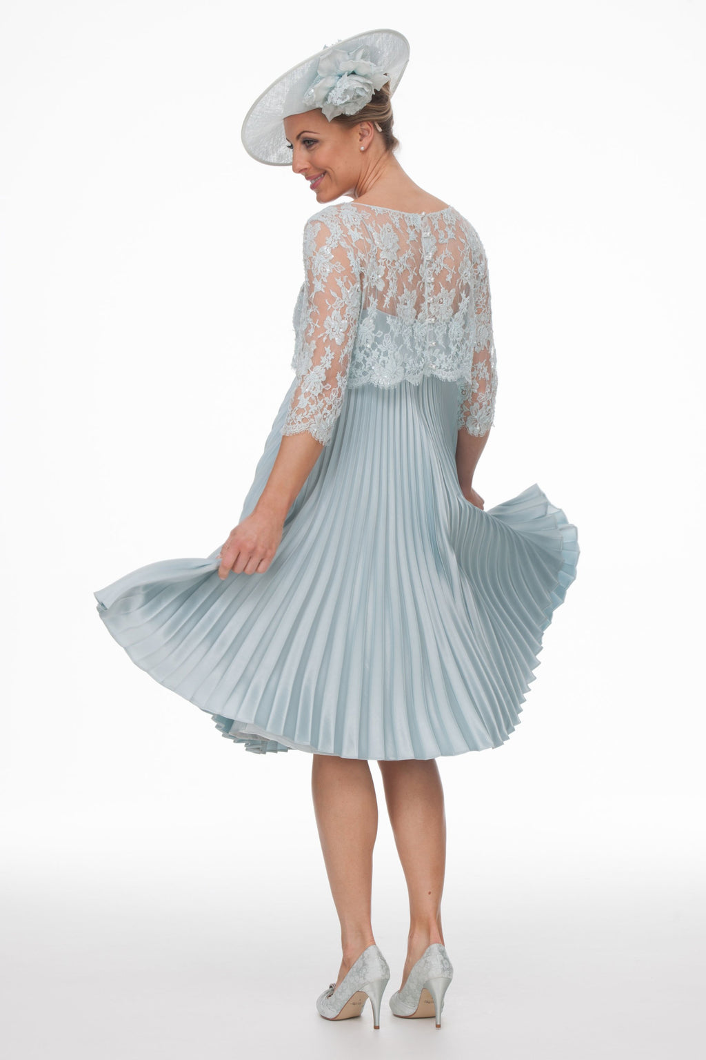 Occasion Wear - Sunray Pleated Dress with Lace Bodice