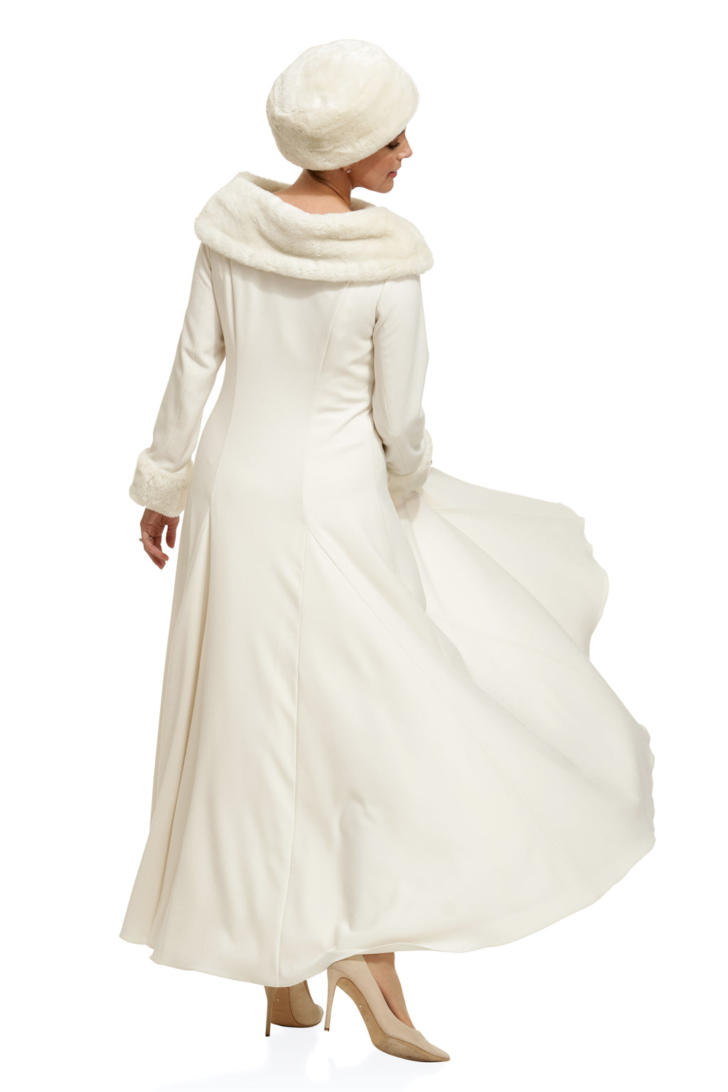 Occasion Wear - Swing Coat with Detachable Fur Collar and Cuffs