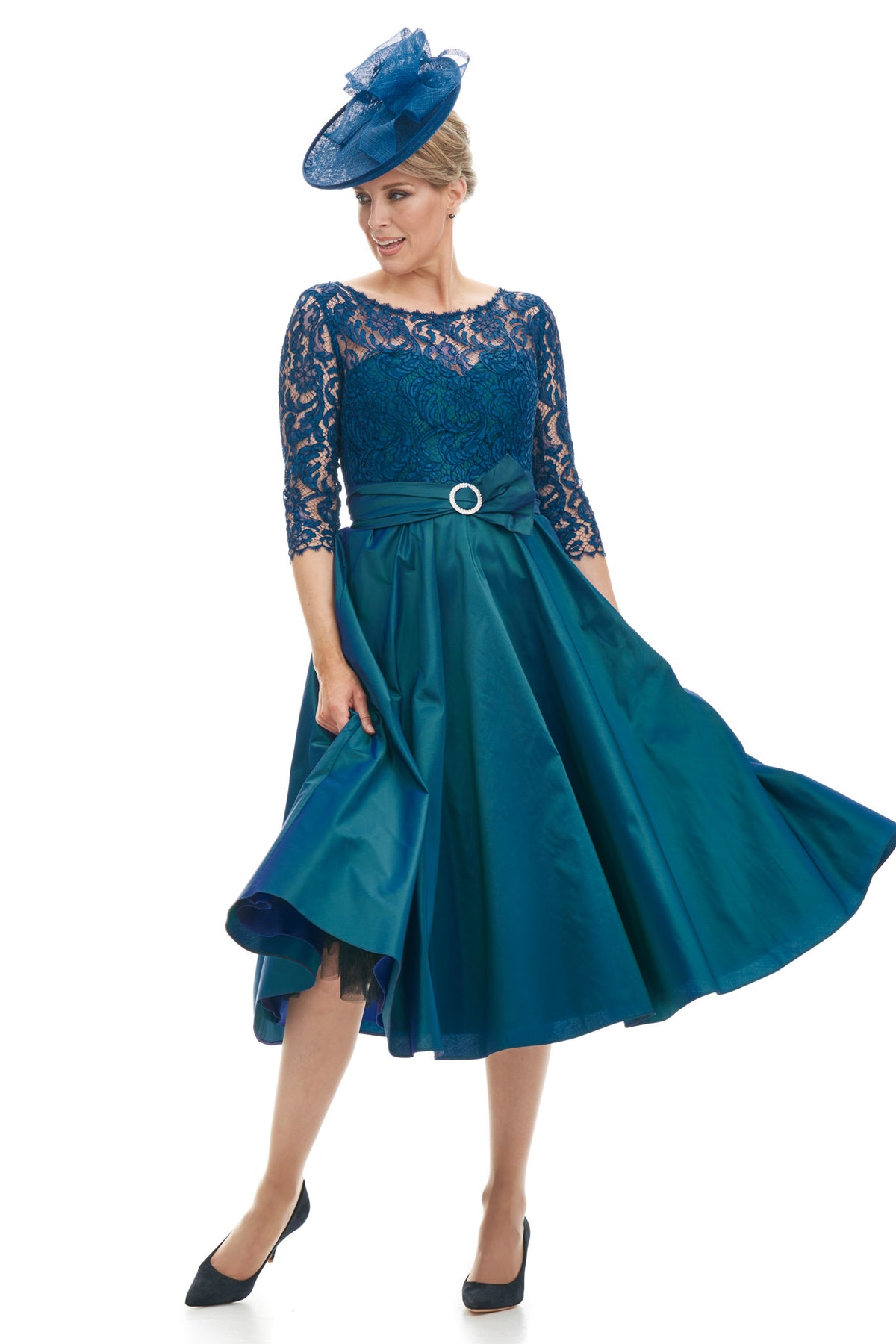 Occasion Wear - Taffeta and Lace Tea Length 50’s Circular Skirt Dress