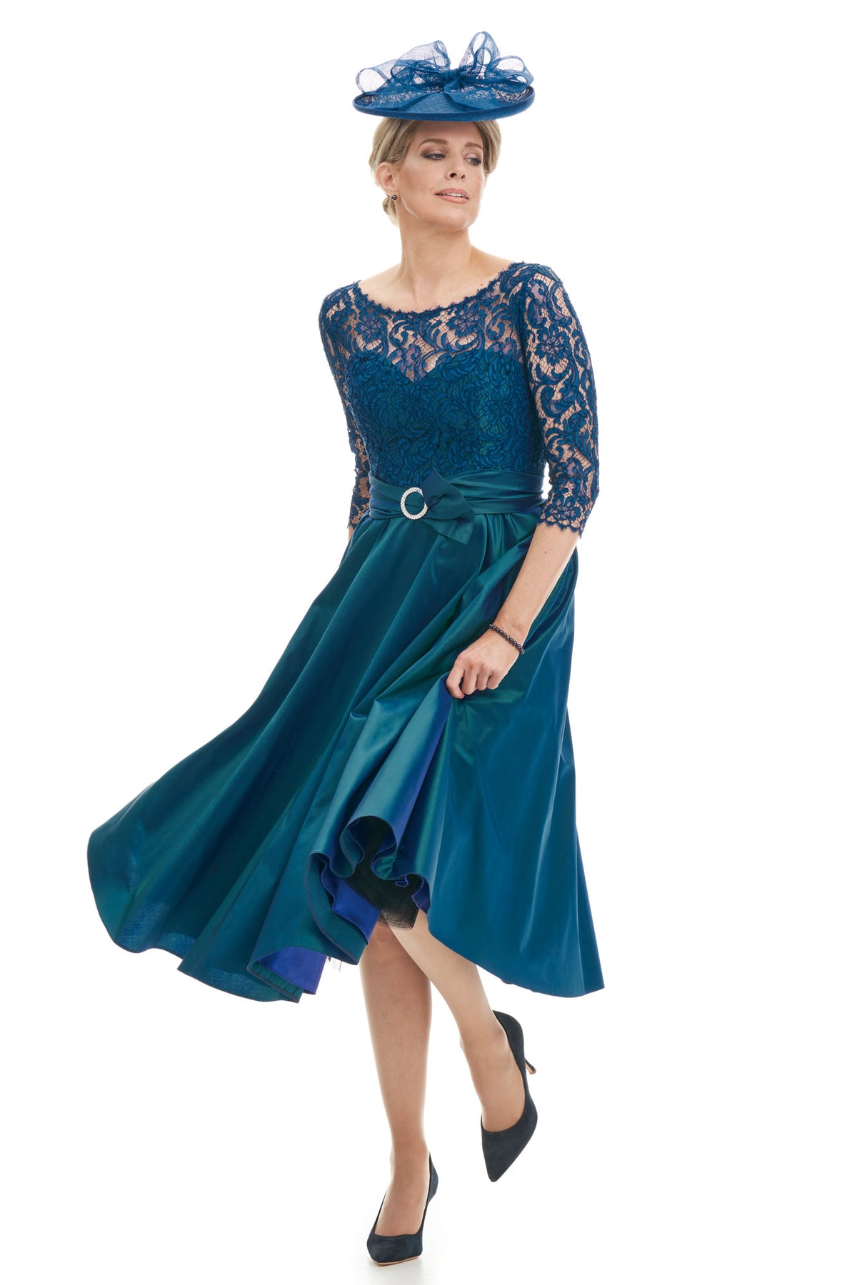 Occasion Wear - Taffeta and Lace Tea Length 50’s Circular Skirt Dress