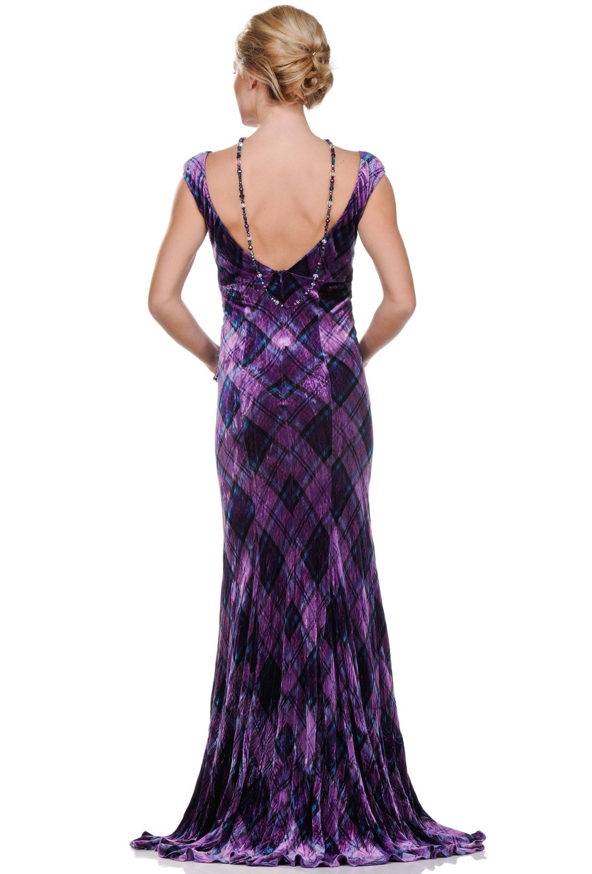 Tartan Collection Long Fish Tail  Velvet Dress with Cowal Neck