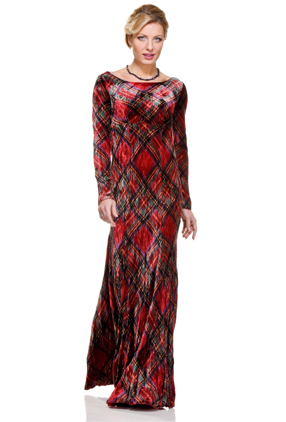 Tartan Collection Long Velvet Dress