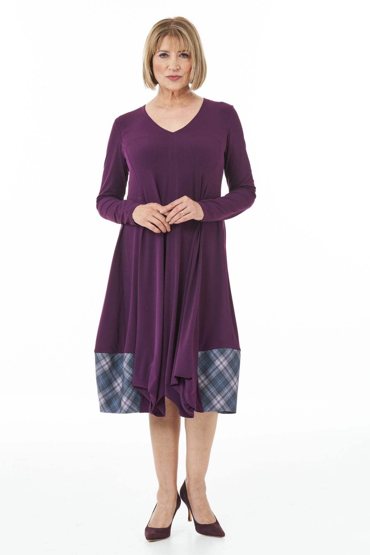 Casual Chic - Long Sleeved knit Bubble Dress with Islay Mist Tartan