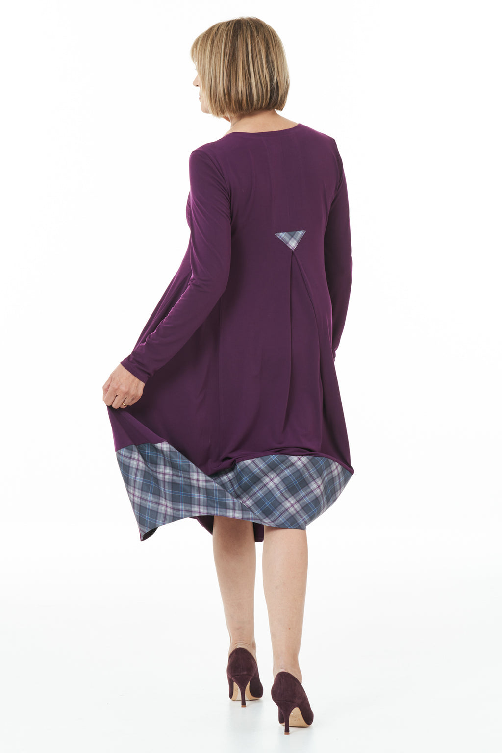 Casual Chic - Long Sleeved knit Bubble Dress with Islay Mist Tartan