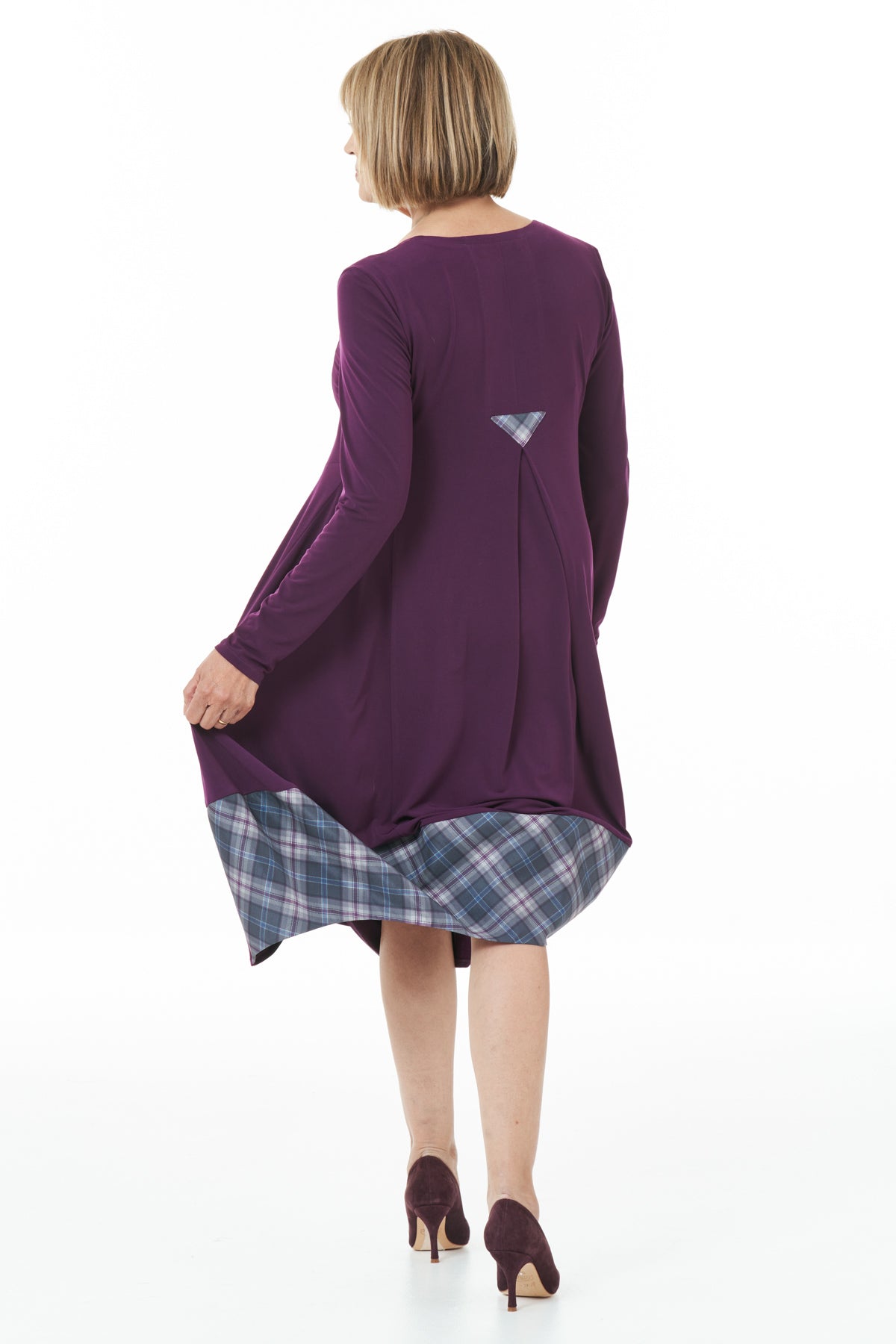Casual Chic - Long Sleeved knit Bubble Dress with Islay Mist Tartan