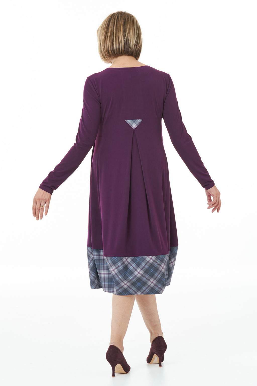 Casual Chic - Long Sleeved knit Bubble Dress with Islay Mist Tartan