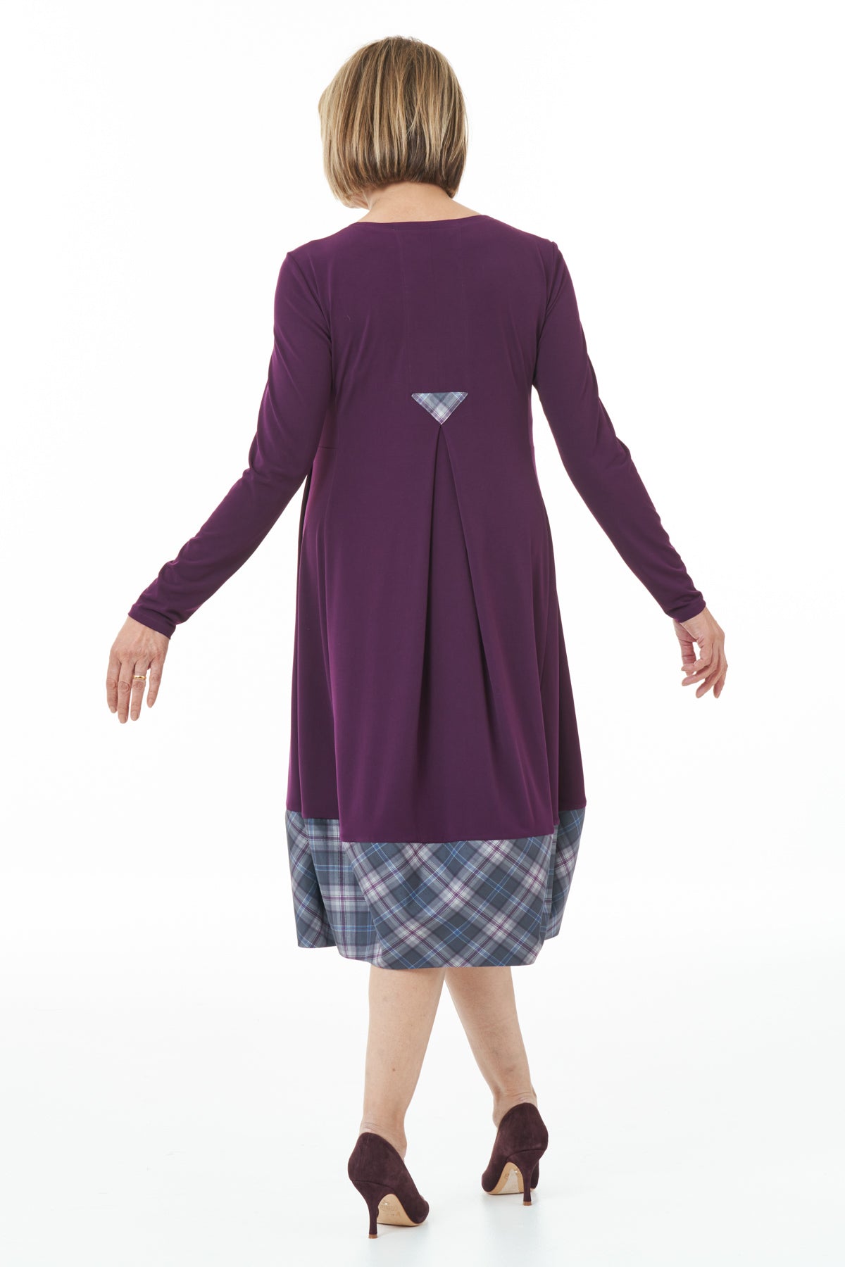 Casual Chic - Long Sleeved knit Bubble Dress with Islay Mist Tartan