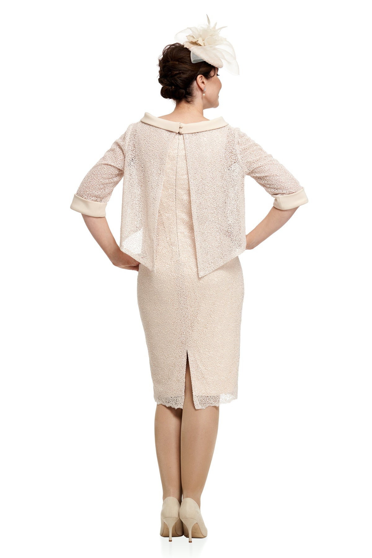 Occasion Wear - Trapeze Cropped Jacket Over Sparkle Fitted Dress