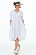 Short Sleeved Waffle Bubble Dress in White